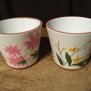 TWO GREENBRIER INTERNATIONAL PLANTER POT 4.75" X 4" FLOWERS BUTTERFLY